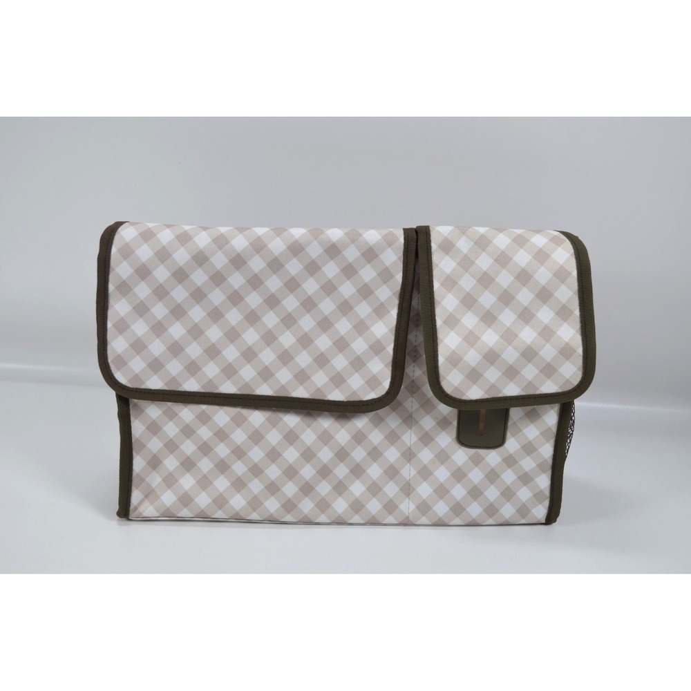 THIRTY ONE Pack n‎ Pull Caddy Brown Checked Car Organizer Tote Bag 14 x 9 x 4